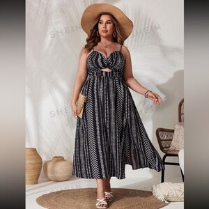 SHEIN VCAY Plus Size Women's Geometric Pattern Cami Summer Dress